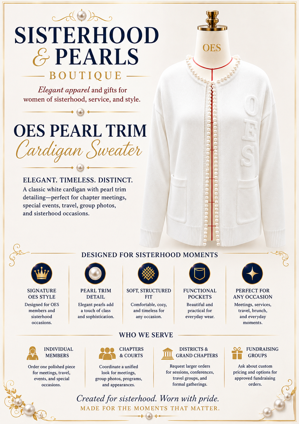 OES Pearl Trim Cardigan Sweater
