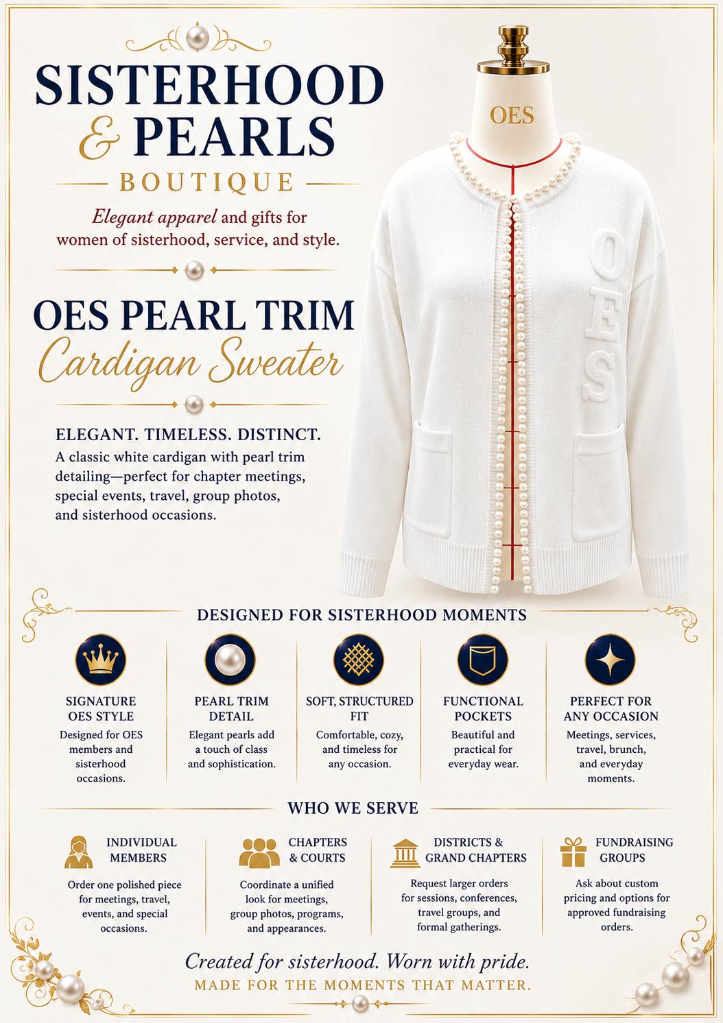 OES Pearl Trim Cardigan Sweater