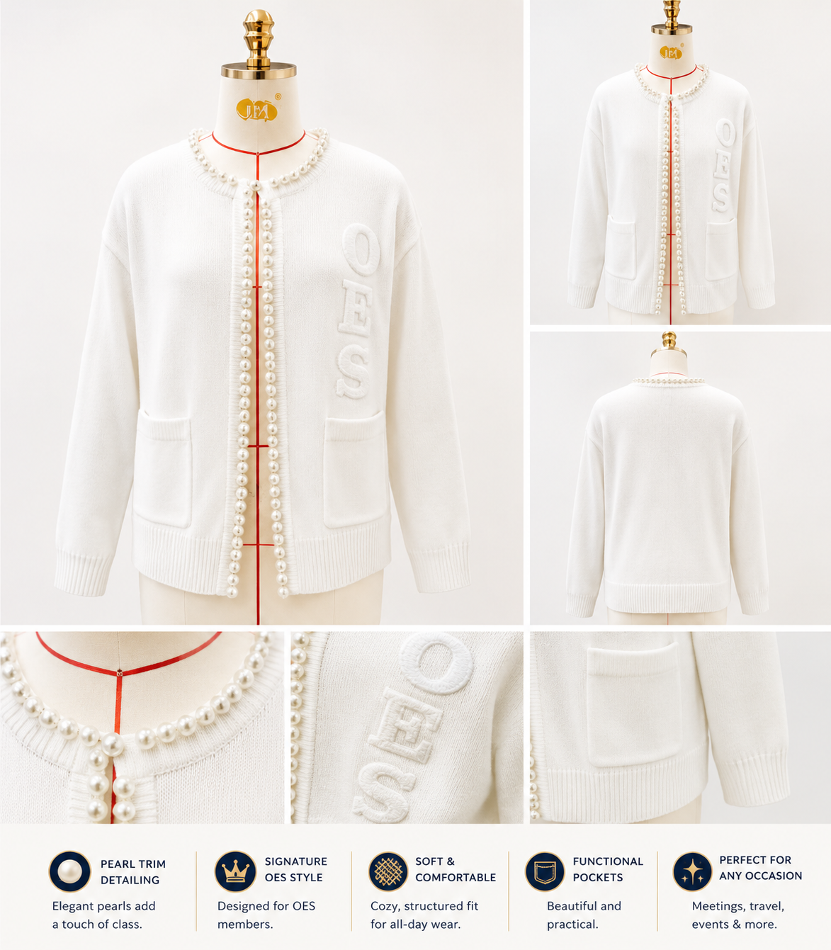 OES Pearl Trim Cardigan Sweater