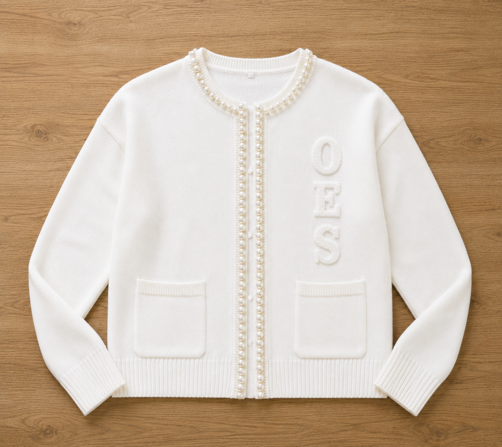 OES Pearl Trim Cardigan Sweater (Prepaid)