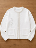 DOI Pearl Trim Cardigan Sweater